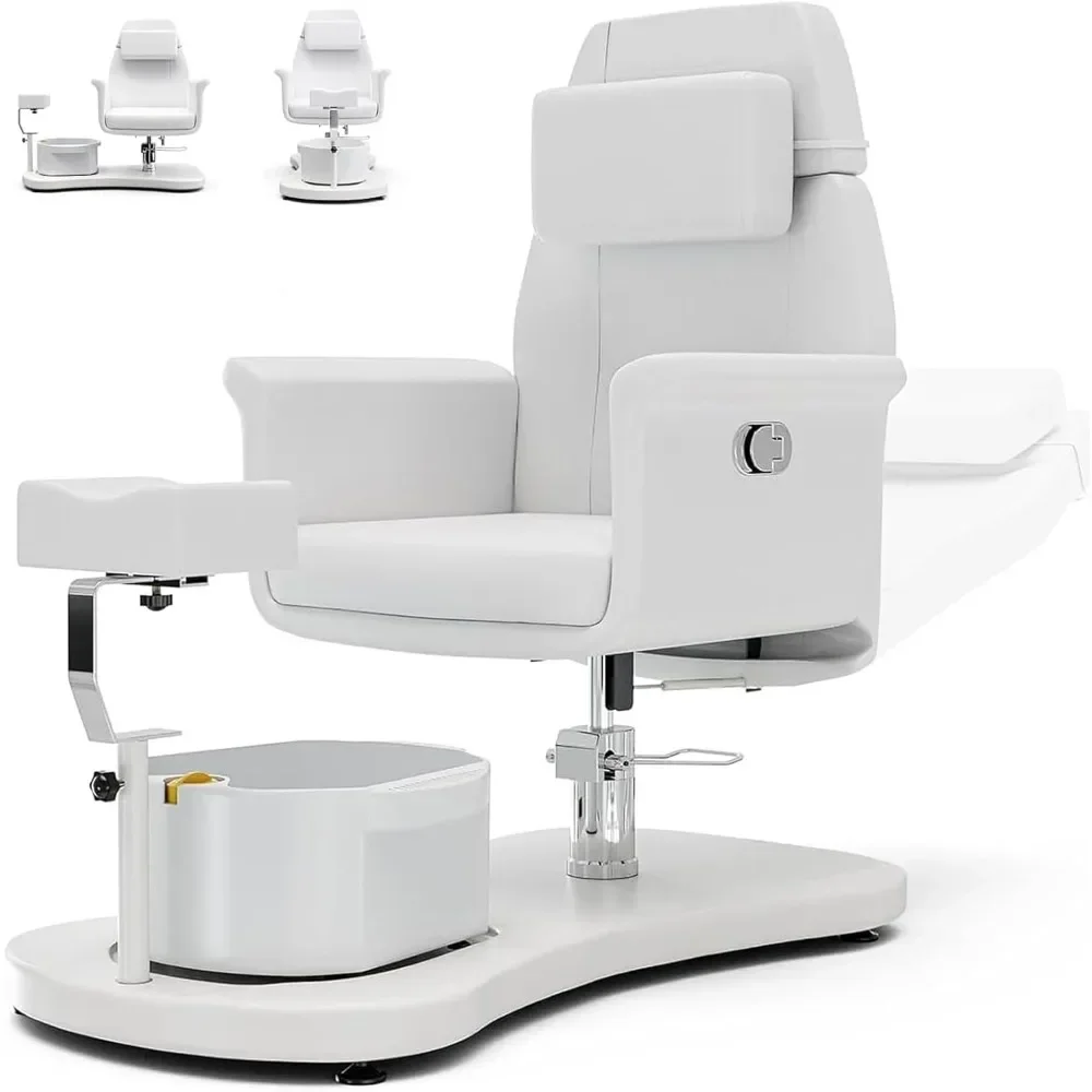 Pedicure Chair No Plumbing, 360 Swivel Reclining Salon Pedicure Chairs W/Stool, Massage Basin, Footrest for Foot Spa