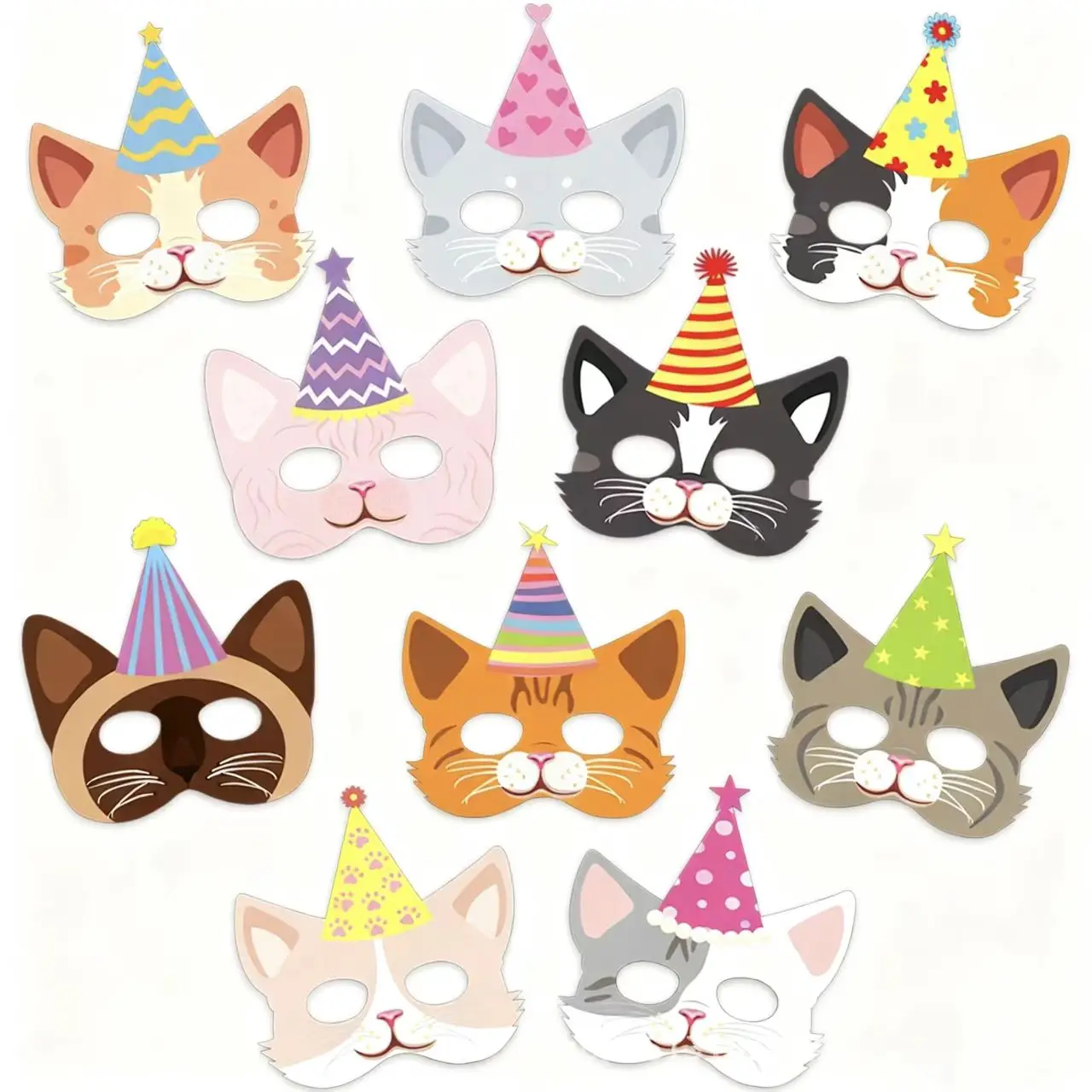 

10pcs Cute Cartoom Cat Mask Children Cat Party Decoration Lovely Kitten Masks Kids Handmade DIY Cat Mask Birthday Party Decor