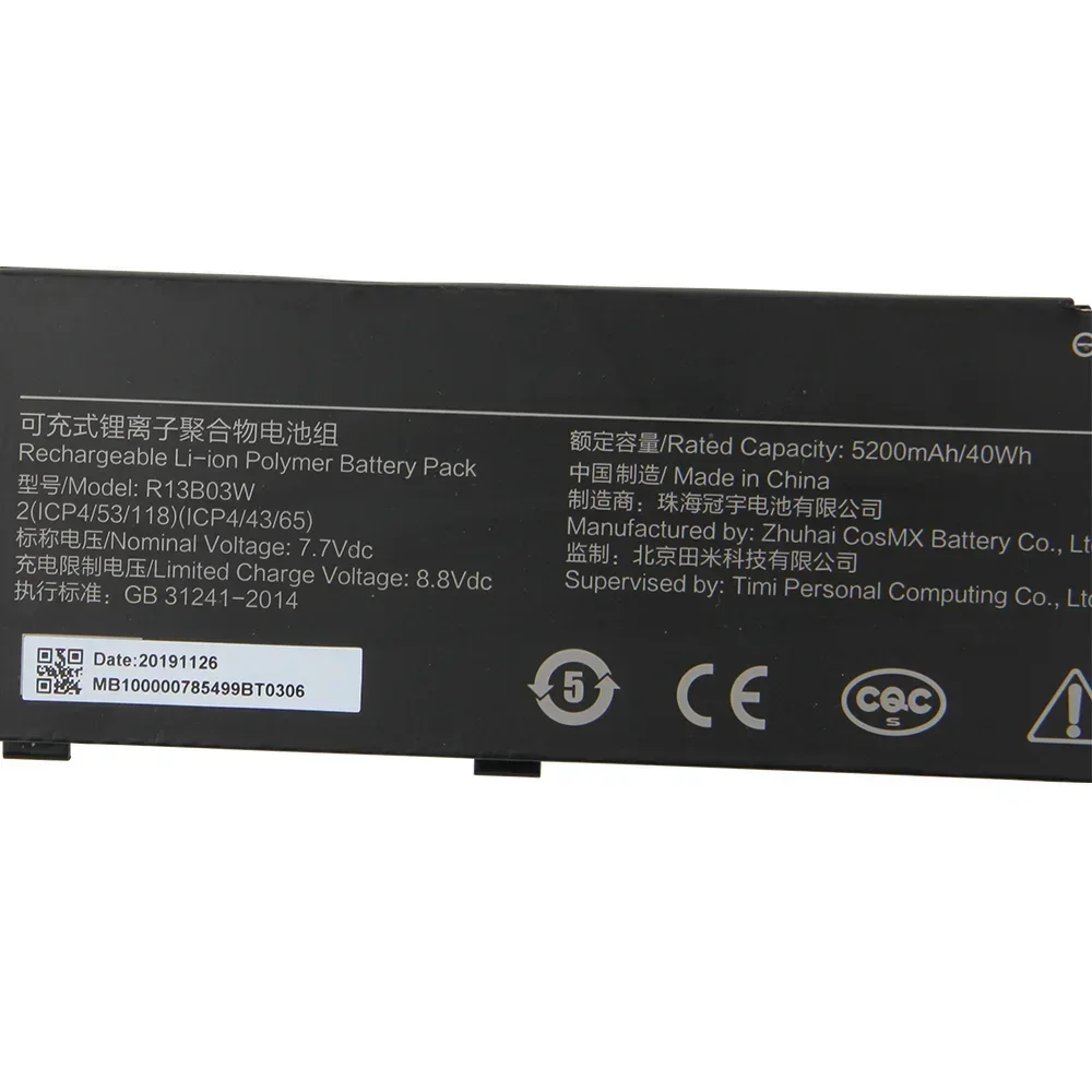 Replacement Battery R13B03W For Xiaomi RedmiBook 13 XMA1903-BB XMA1903-AN New High Quality Batteries 5200mAh With tools