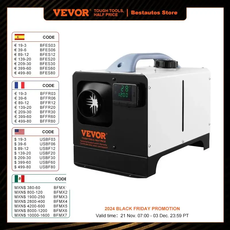 VEVOR Diesel Heater 5-8KW Diesel Air Heater All in One with Remote Control and LCD Screen Fast Heating Low Noise Portable Heater