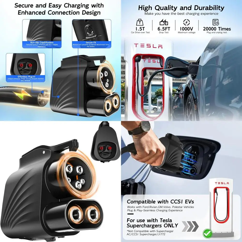 محول شاحن NACS إلى CCS Tesla (كحد أقصى 500 أمبير 1000 فولت)، شحن سريع لشحن CCS1 EV الخاص بك في شواحن Tesla Superchargers، مركبة كهربية سريعة DC Cha