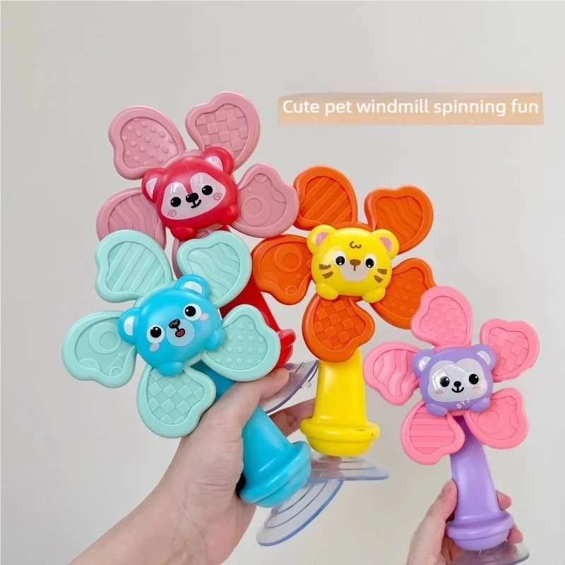 Baby Suction Cup Windmill Toy Rotating Music Teether Early Educational Sensory Toy for Toddlers Bath Table Activity