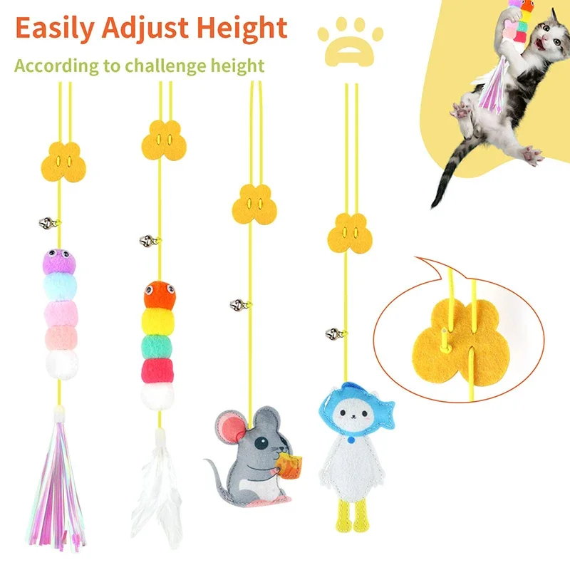 Cat Toy Hang on The Swing Hang on The Door Hang Elastic Feather Toy