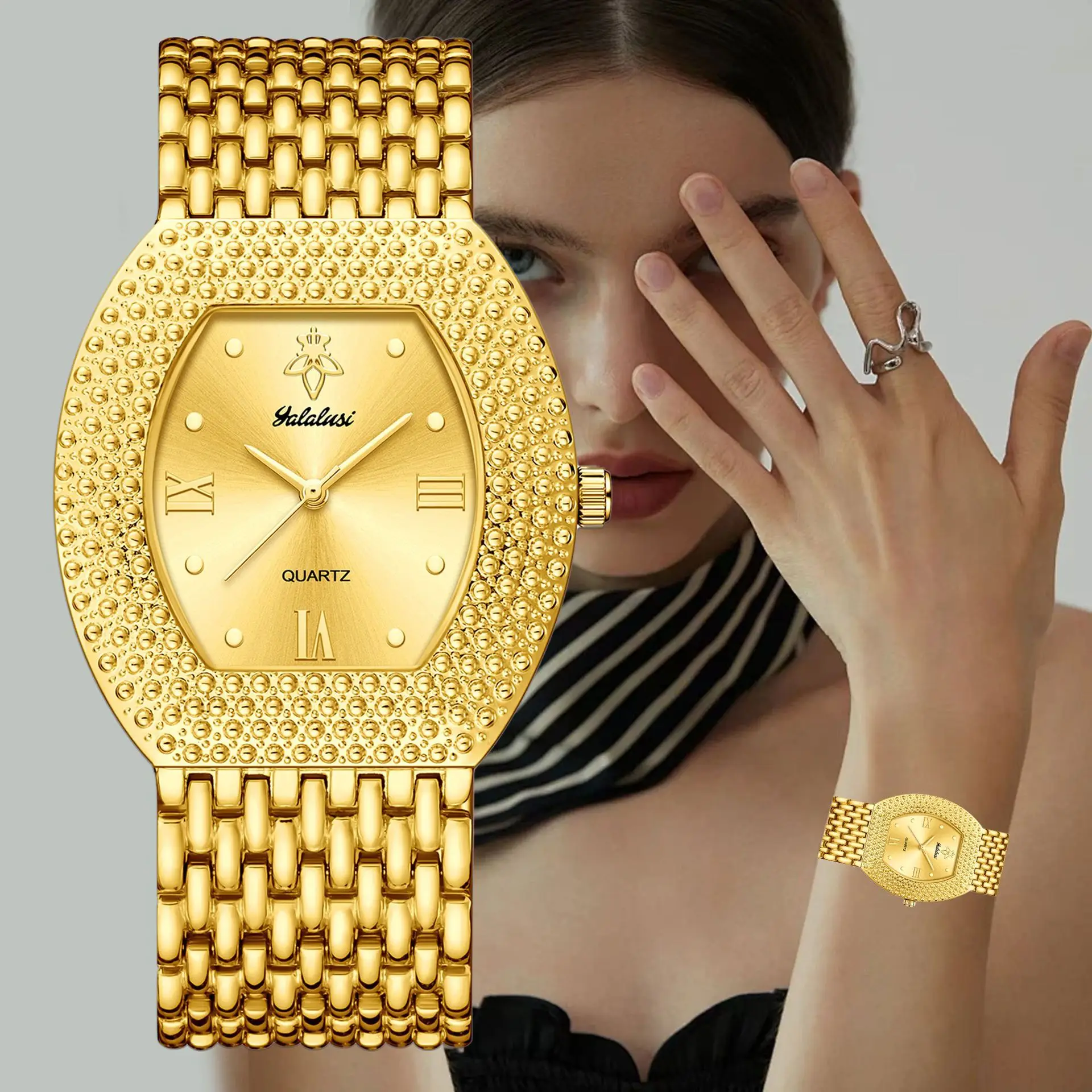 Yalalusi Starry Sky Watch with Large Dial, Wine Barrel Shaped Full Diamond Women's Watch, Diamond Inlaid Women's Quartz Watch