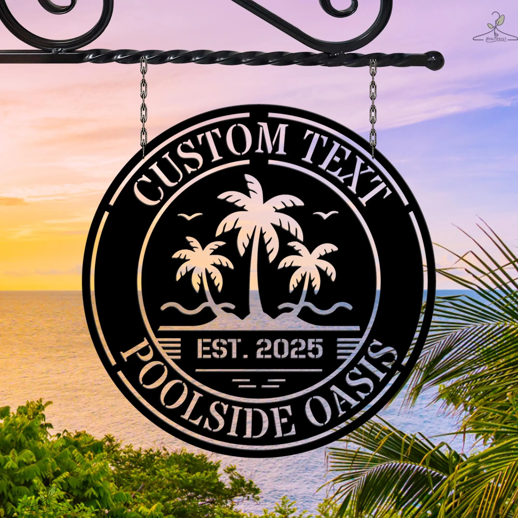 Custom Poolside Oasis Metal Sign Personalized Backyard & Patio Decor Family Name Pool Sign Beach House Decor Swimming Pool Sign