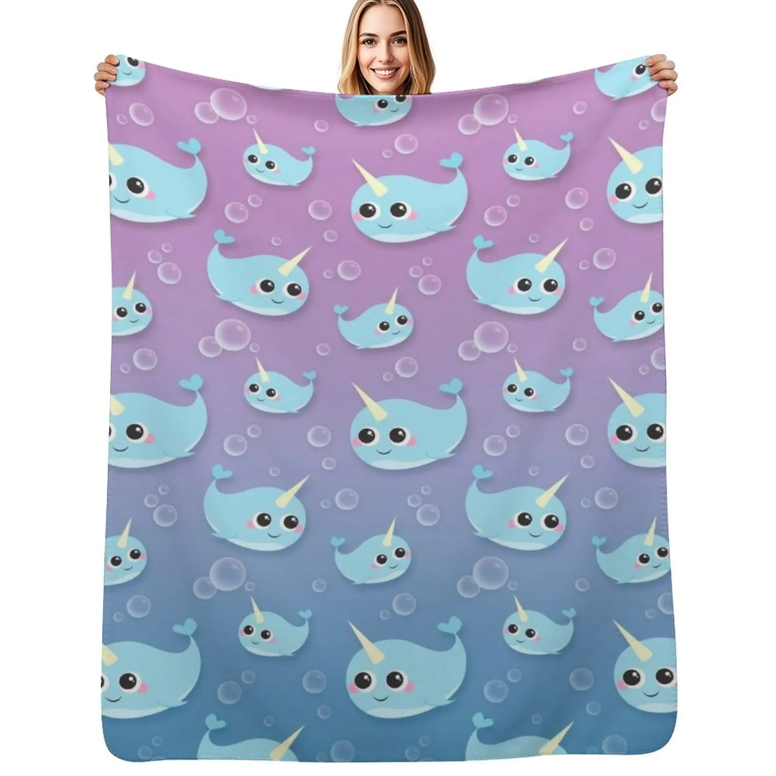 

Cute Happy Narwhal Throw Blanket Plaid on the sofa Softest Weighted Winter beds Blankets