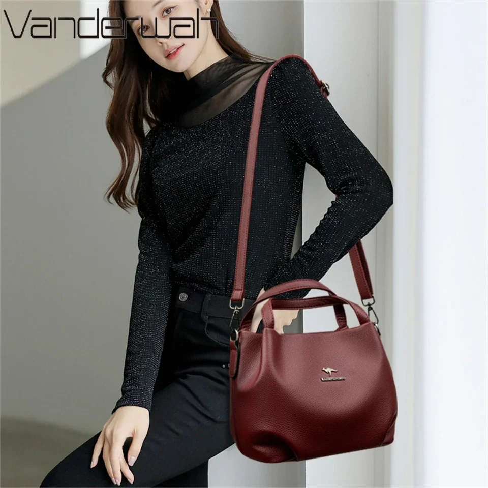 Women Soft Leather Top-Handle Bags Luxury Designer Handbag Solid Color Ladies Shoulder Crossbody Bag And Purse Commuting Sac