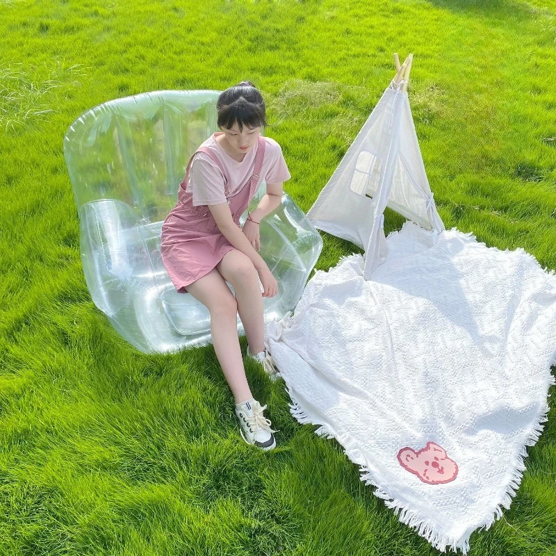 Transparent Single Inflatable Sofa Chair, Portable Outdoor Air Couch for Camping Picnic, Internet Celebrity Style