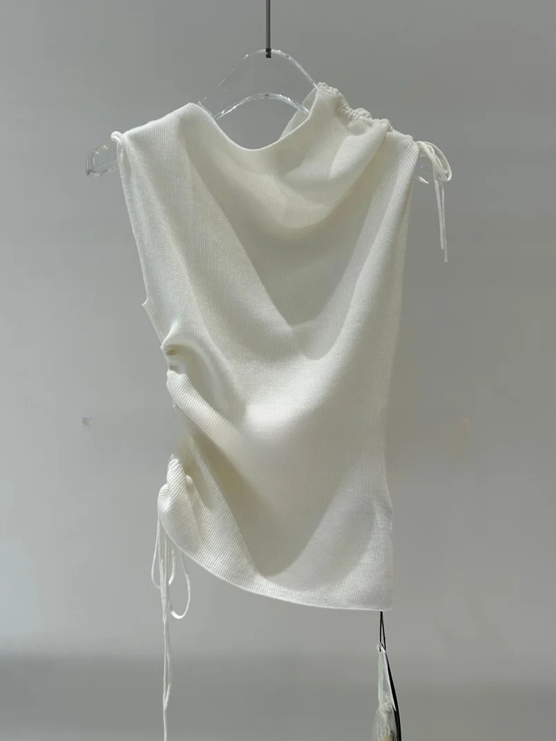 

Original Ainos Straight Hair Knitted Vest Women's round Ne Svel 2025 Autumn New Sle Commute Sle Slim Fit Pure Color