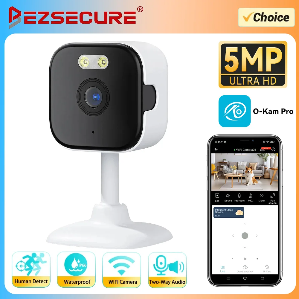 Mini 5MP WiFi IP Camera Indoor Wireless Color Night Home Security AI Human Detect CCTV Surveillance Block Camera O-KAM APP