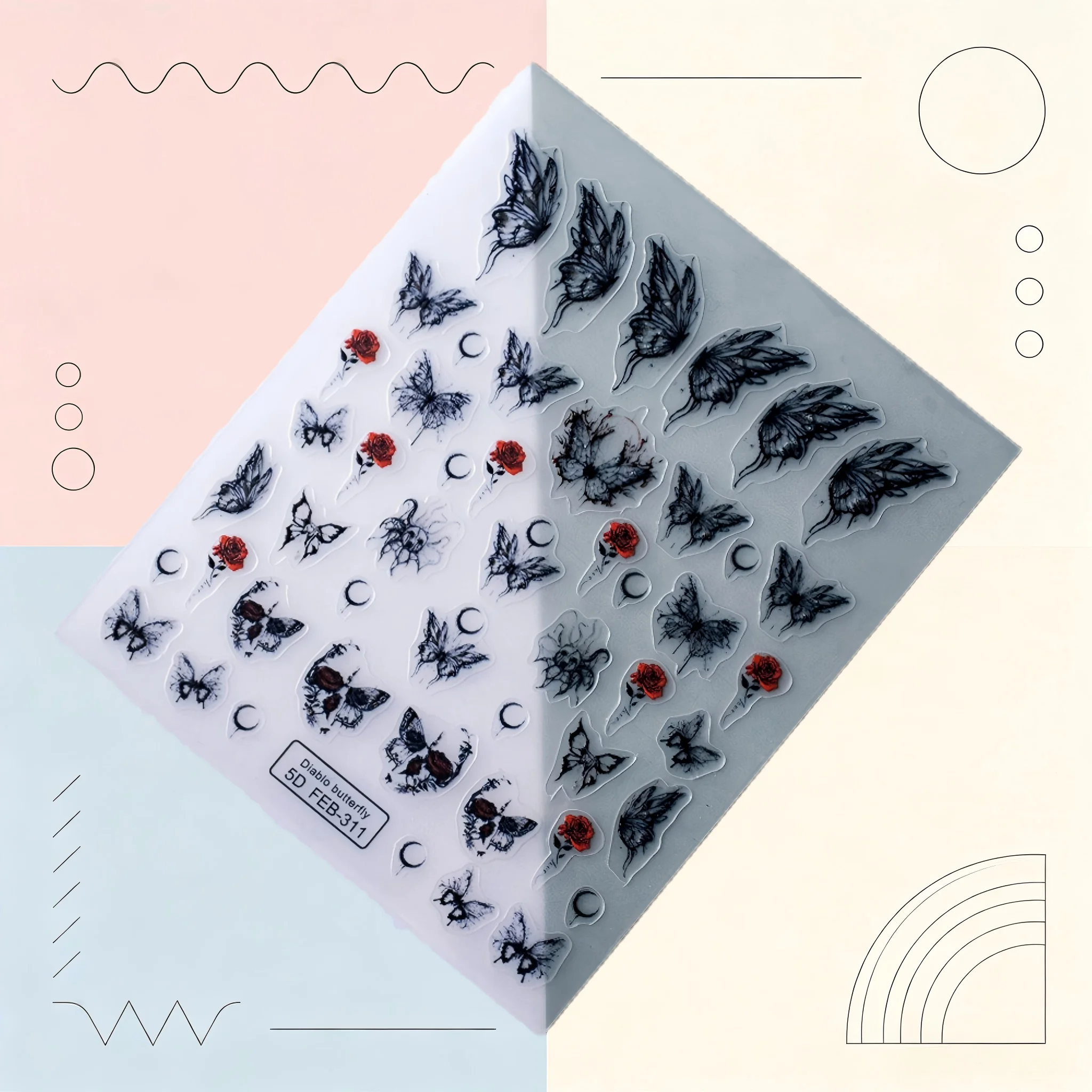 1PCS Ordinary Mixed Decorative Nail Stickers Simple Butterfly Bow Floral Elements Embossed Decals Suitable   Nail Design