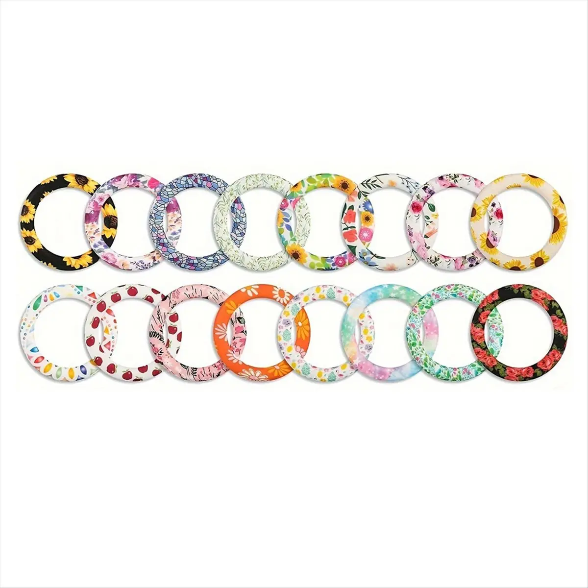 *Great 16pcs Floral Silicone Beadable O Rings, 65mm Silicone Beads Ring for Jewelry Making DIY Crafts Necklaces Keychains