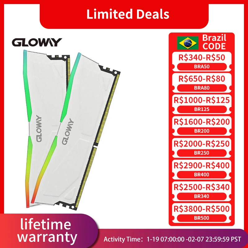 Gloway Memoria Ram DDR4 3200mhz RGB (8GBX2) 3600mhz (16GBX2) Dual Channe Memory For Desktop Gaming PC