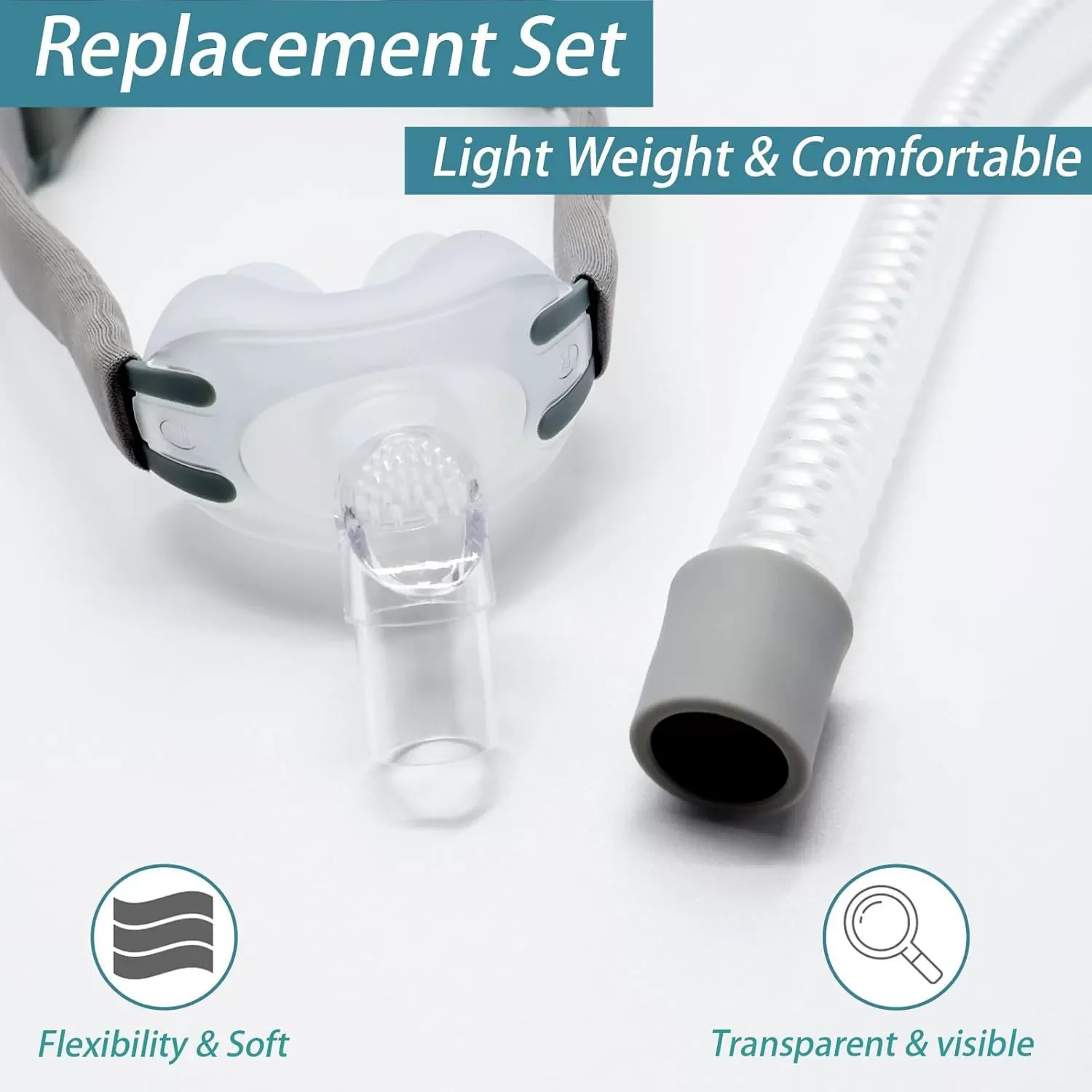 Replacement Nasal Pillow Cushion Elbow Tube Frame for P10, 3 Size Pillow Full Set Reusable Assembly Kit with Headgear for P10