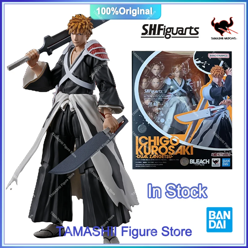 Original Bandai S.H.Figuarts SHF BLEACH Kurosaki Ichigo Dual Zangetsu Ver.  PVC Action Figure Model Collectible Toys