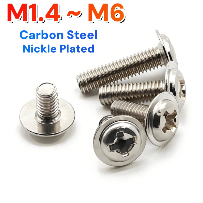 M1.4 M2 M2.5 M3 M4 M5 M6 Carbon Steel Nickle Plated Phillips Pan Round Truss With Washer Collar Screw Bolt