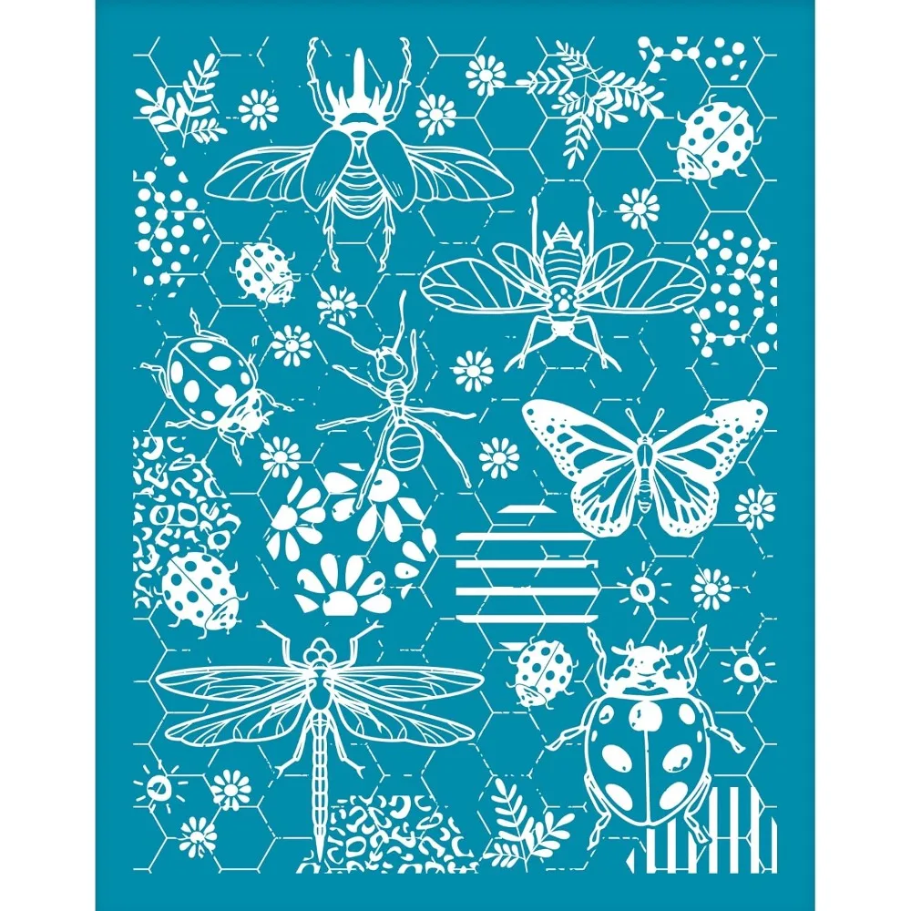 4x5 Inch Garden Insects Non-Adhesive Silk Screen Printing Mesh Stencils for Polymer Clay Jewelry Making