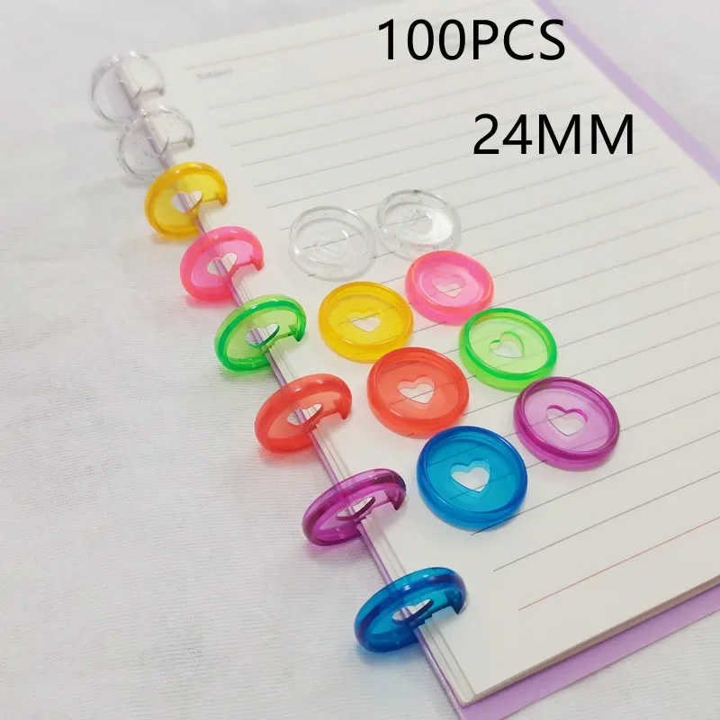 100 buah 24mm notebook warna jeli transparan plastik cincin pengikat cinta kancing pengikat longgar daun jamur piringan pengikat