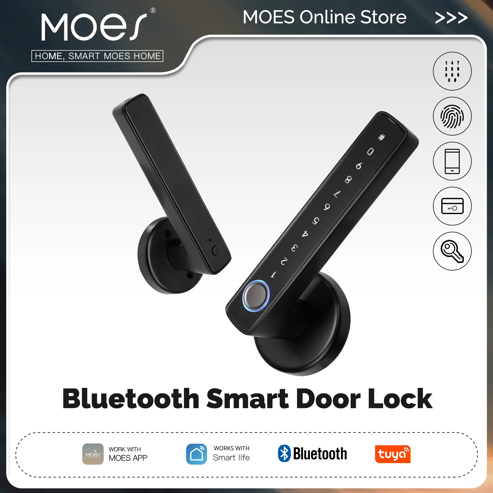 MOES Tuya Bluetooth Smart Fingerprint Door Handle Lock Electronic Password APP Remote Unlock Hotel Apartment Office Rental House