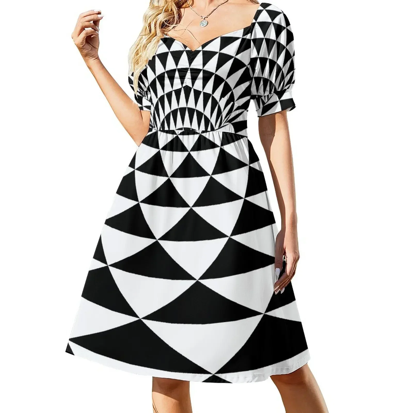 Abstract Optical Illusion Triangle Portal (Black/White) Sleeveless Dress dress summer 2025 women summer women's dress 2025