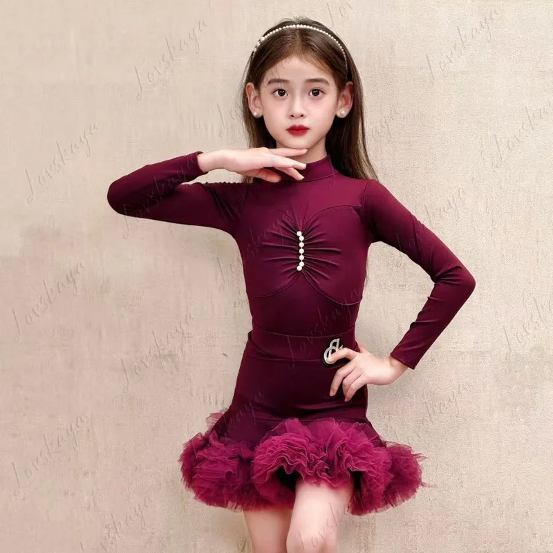 

Костюм для латинских танцев, тренировочный костюм для девочек, детский сценический костюм, детский танцевальный костюм