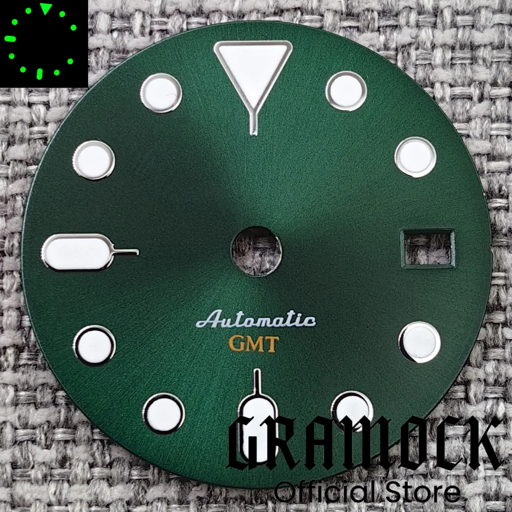 

GRAMOCK 29 мм Синий Красный Зеленый Оранжевый GMT NH34 Зеленый Циферблат Suberst со стрелками C3 Lume Fit NH34 Механические часы Модифицированные аксессуары