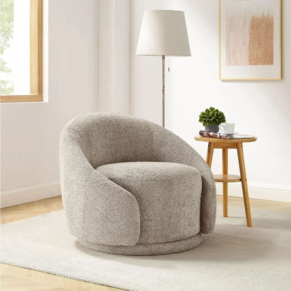 

Swivel Barrel Chair, Upholstered Modern Round Accent Arm Chairs, 360° Swivel Single Sofa Armchair for Living Room Camel Boucle