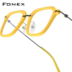 FONEX Acetate Titanium Glasses Frame Men New Brand Design Square Eyeglasses Women Japanese Spectacles High Quality Eyewear 85843