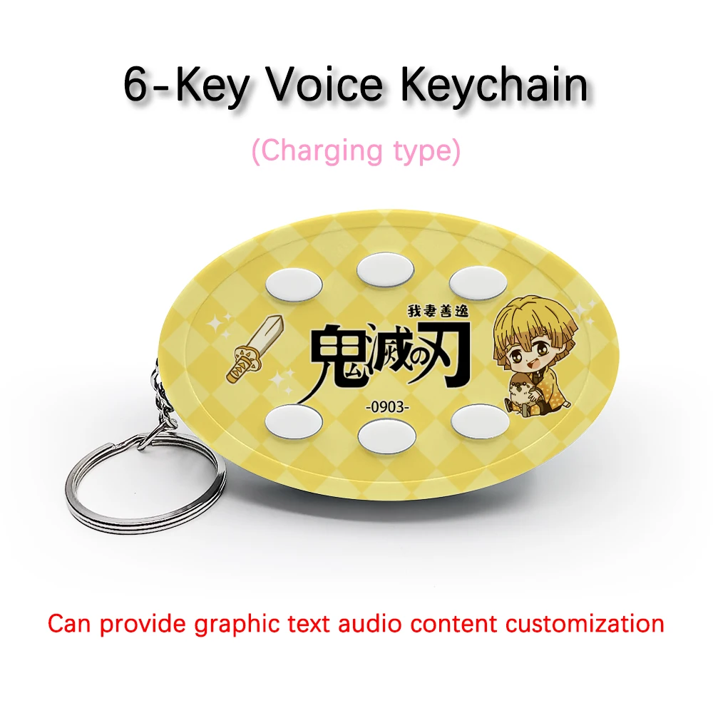 

Creative Voice Keyring For Demon Slayer Agatsuma Zenitsu 6-Key Audio / Picture Customization Rechargeable Keychain Pendant Gift