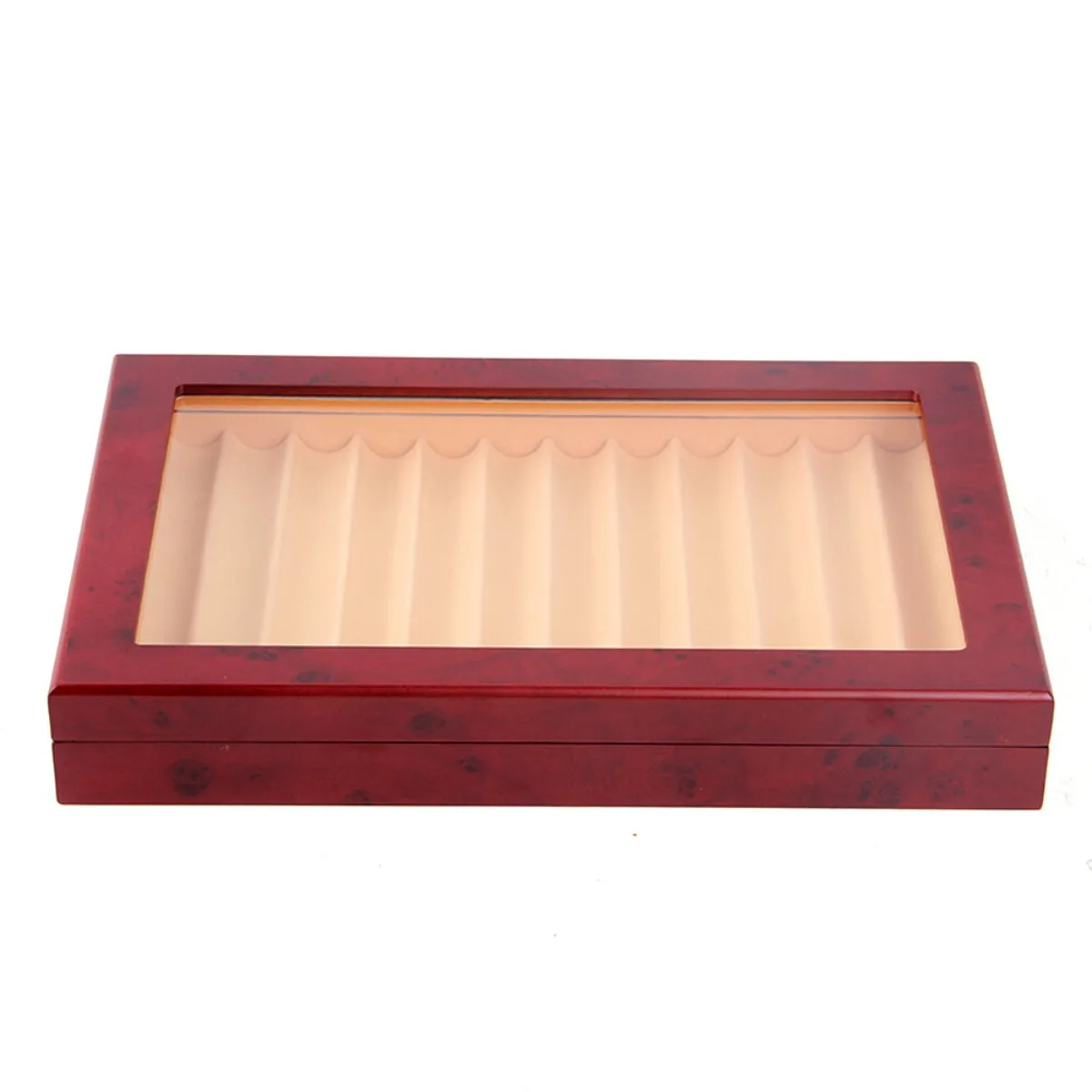 Wooden Pen Display Box, 12 Slot Pen Case with Glass Lid, Storage