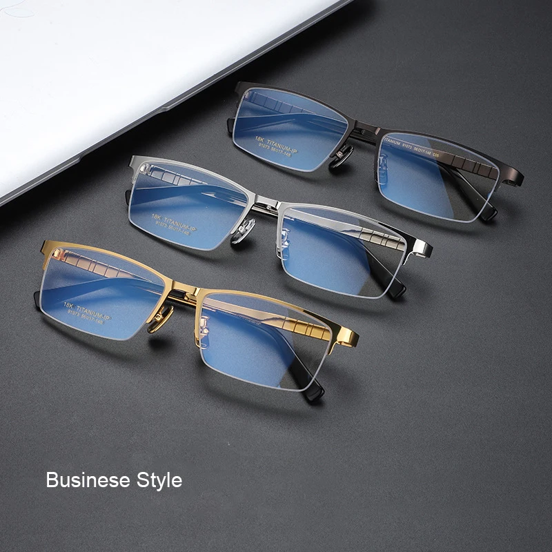 Fashion Business Square Titanium Half Glasses Frame Myopia Eyeglasses Men Prescription Progressive Lense Eyeware Oculos 91073