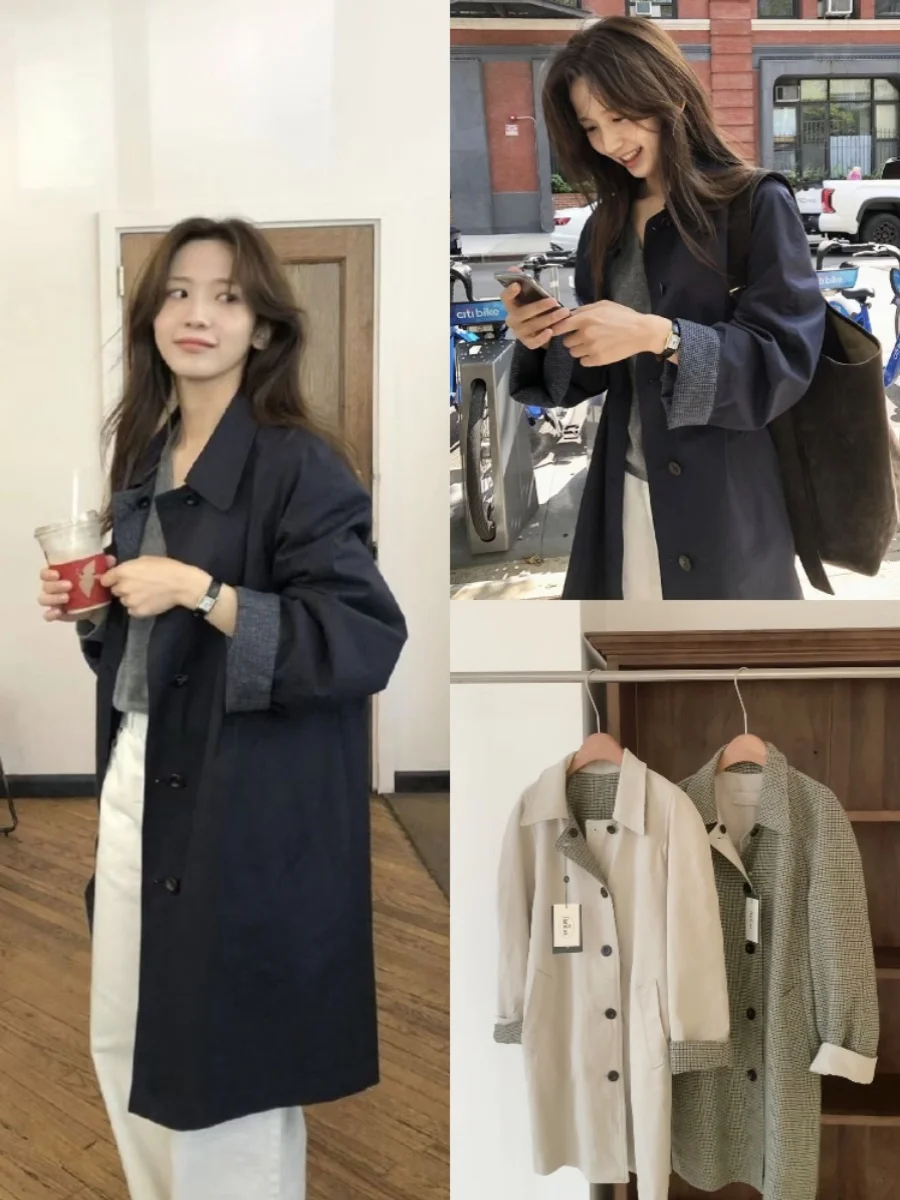 

Autumn 2024 Dongdaemun Eight Milk Home Vintage Loose Casual Double-Sided Cheered Coat Windbreaker Women's Faion Outerwear