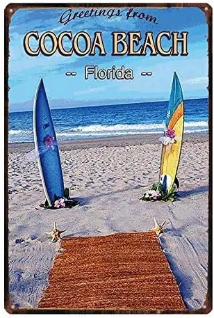 

Retro Vintage Metal Plaque Sign Florida Cocoa Beach Surfing Surfboard Tin Sign for Home Bar Kitchen Pub Wall Decor Signs -Alu