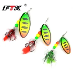 FTK Hard Spinner Fishing Lure Fishing Tackle Treble Hook Feather Artificial Bait Spoon Metal 8g 14g 20g