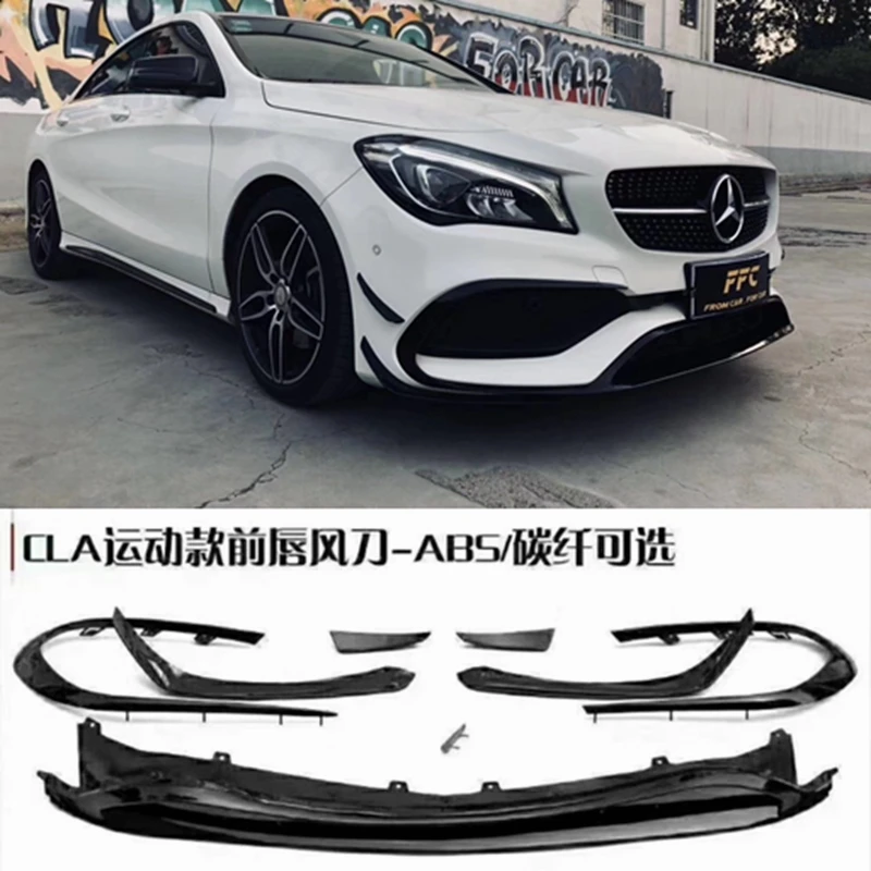 

For Mercedes Benz CLA Class CLA45 AMG Sports Version 2016-2018 Gloss Black Front Bumper Lip Spoiler Splitters Canards Vents 8Pcs