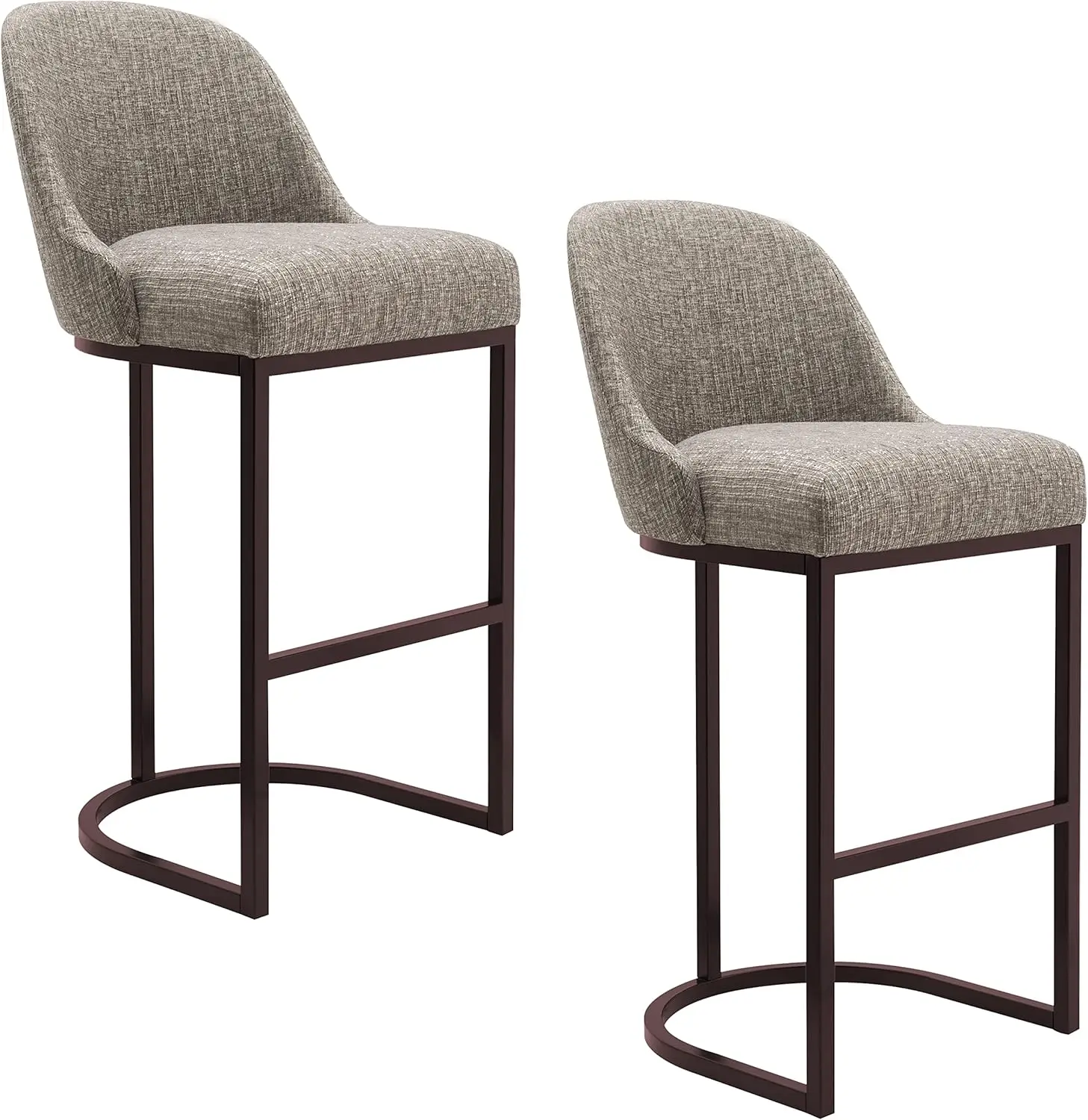 Bar Stool with Metal Base, Set of 2, for Elevated Kitchen Counters, High Top Tables, and Bars, Modern Gray Linen Seat