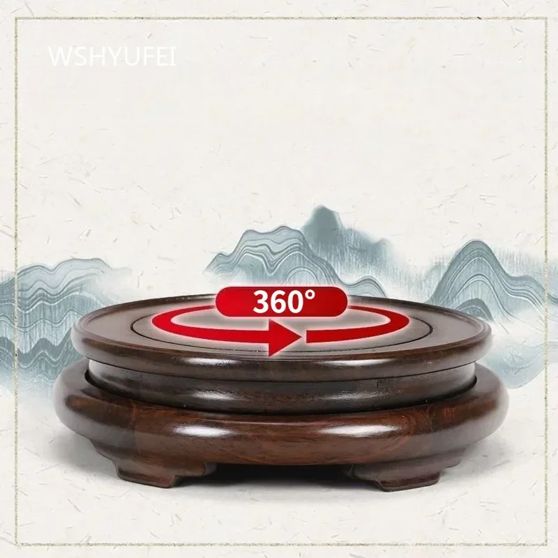 Round Wooden Rotating Display Stand 360 Degree Rotatable Base for Vase Teapot Incense Burner Stone Ornament Display Holder