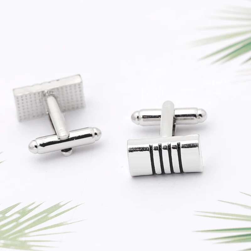 Classic Mens Jewelry For Shirt Suit Half Cylinder Cufflinks Black Striped Cuff Links For Sports Heavy Man Gift Silver Tone