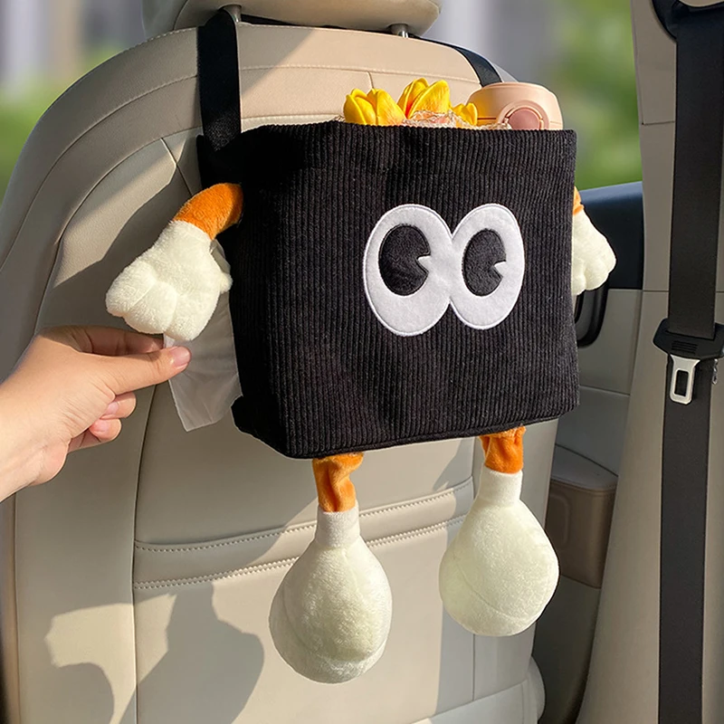 Car Trash Can Tissue Box Cartoon 2-in-1 Car Umbrella Storage Bin Auto Seat Back Hanging Storage Bag Backseat Cup Holder