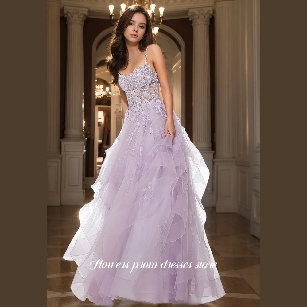 

Flowers Tulle Prom Dress A Line Prom Gown Applique Evening Dress فساتين مناسبة رسمية Sweet Party Gowns for Evening vestidos