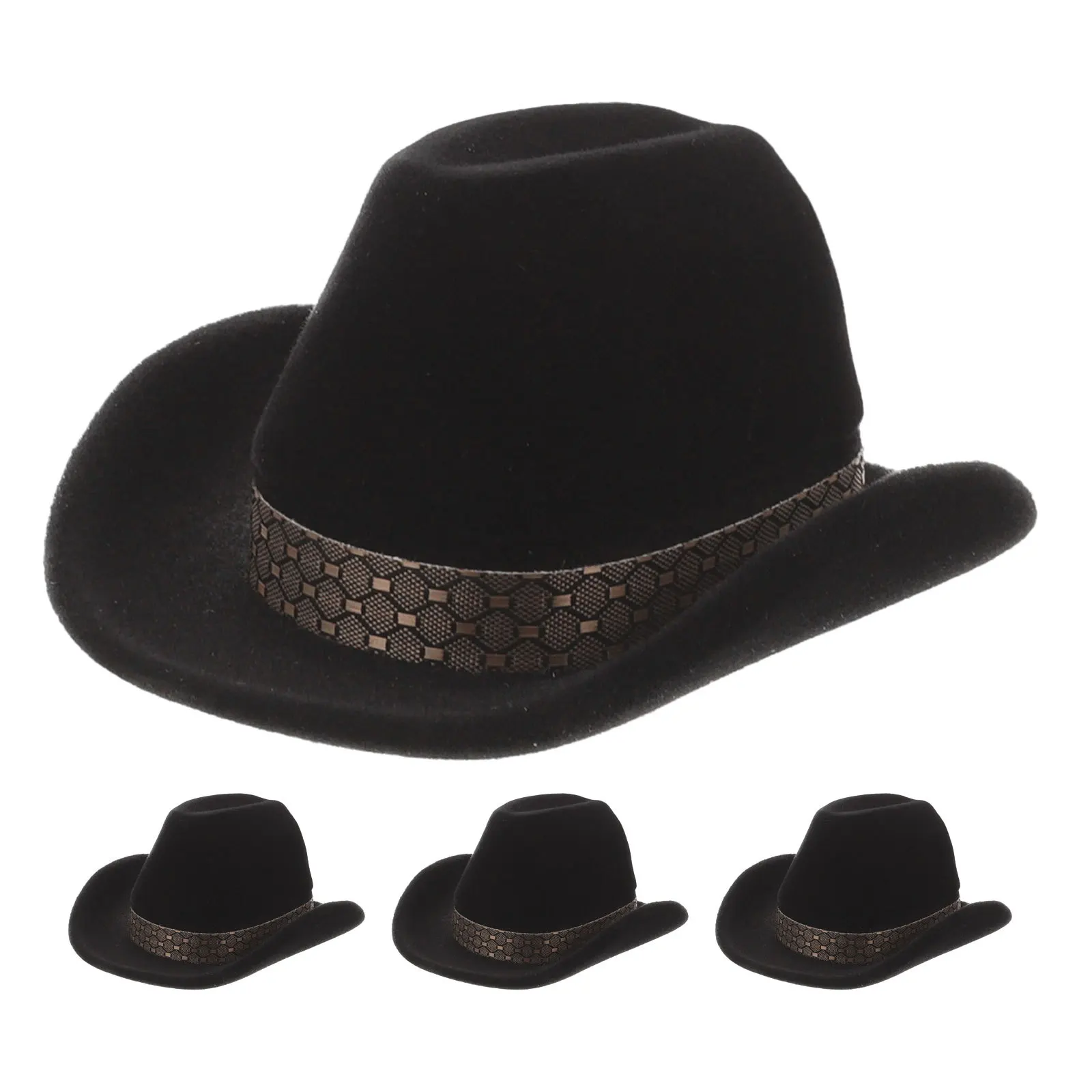 

4pcs Cowboy Hat Jewelry Box Western Style Flocking Interior Ring Storage Case For Necklace Earrings Wedding Gift Mini Organizer