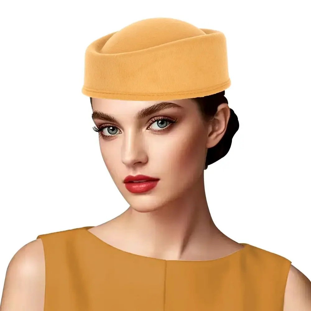 Woolen Top Hat Vintage Topper Hat Retro Solid Color Airline Stewardess Caps Charm Elegant Formal Hat Banquet