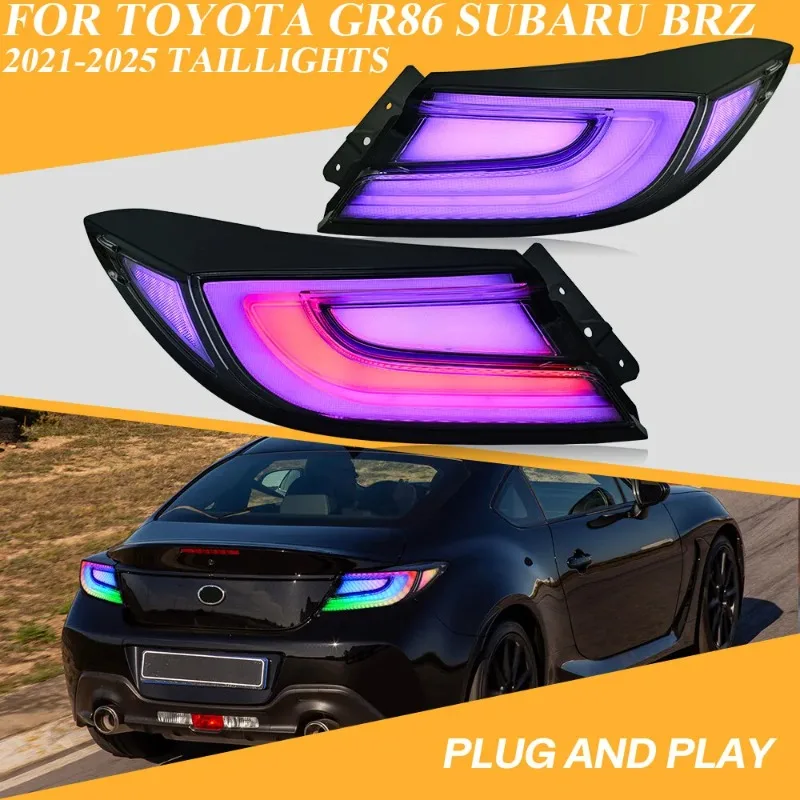 

Для Toyota GR86 Subaru BRZ ZN8 ZD8 2022-2025 RGB светодиодные задние фонари пара черный корпус анимационные задние фонари разноцветные