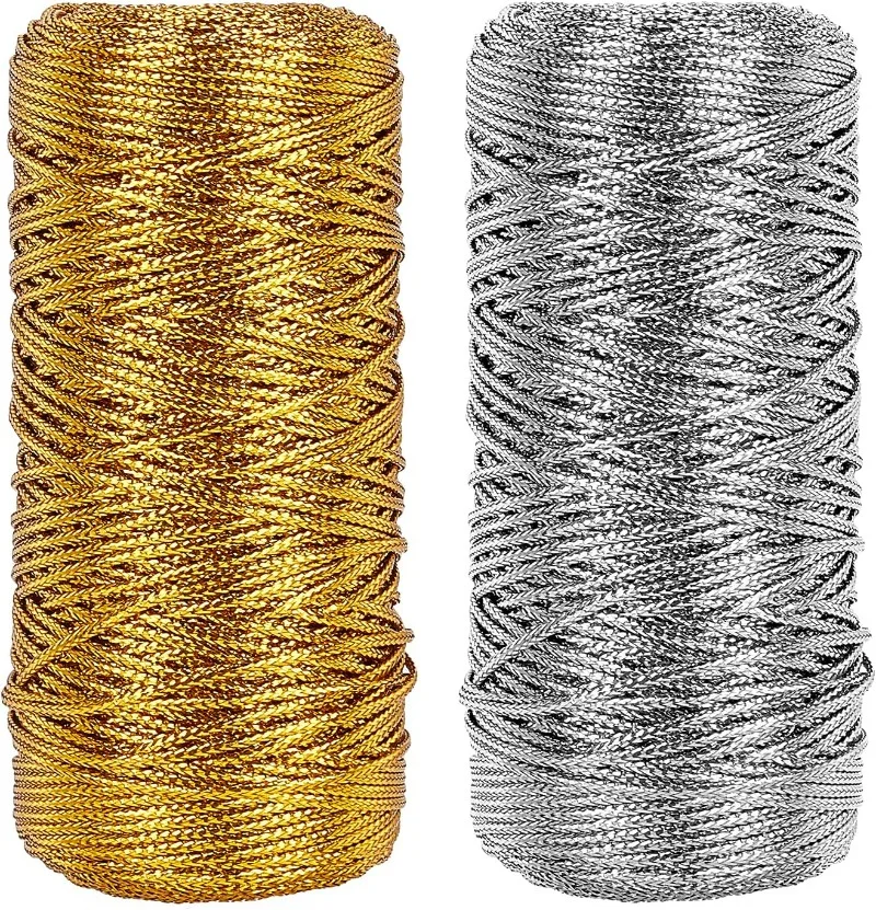 218 Yard Metallic Thread Cord, 1.5mm Gold and Silver Tinsel String Non-Stretch Sparkle Thread Ribbon Wrap Thread Tag Cord Braids