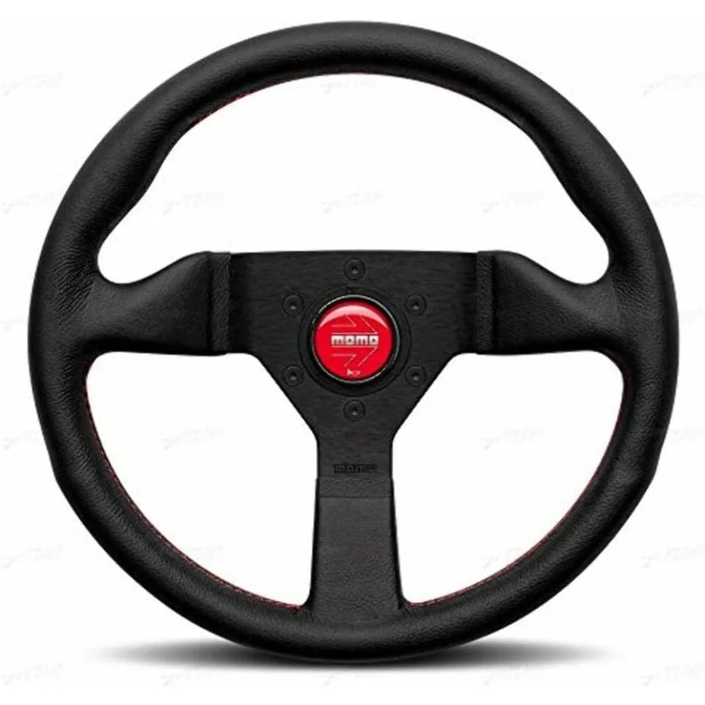 

Montecarlo Brushed Black Anodized 320mm Steering Wheel with Red Stitched Black Leather Grip | 3 Spoke Design | Universal Fit | S