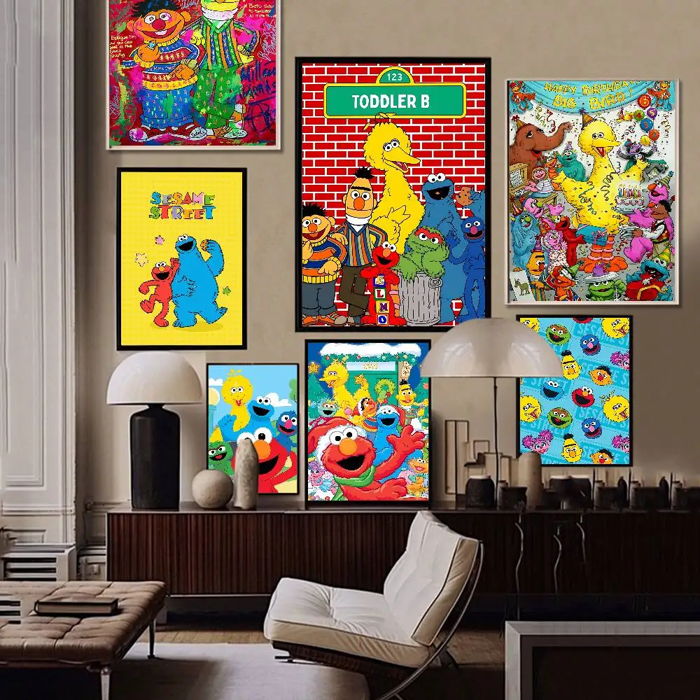 S-Sesame Cartoon S-Streets Classic Movie Posters Vintage Room Bar Cafe Decor Stickers Wall Painting