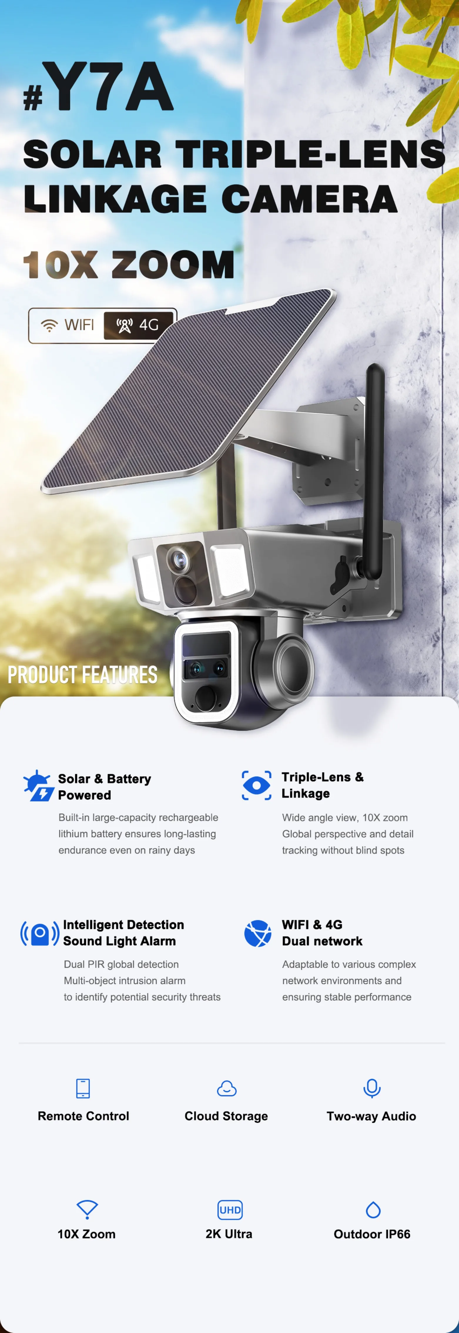 Regis 4G 10X 4K Dual Lens Solar CCTV Camera Night Vision CMOS Wireless Outdoor PTZ Security Spotlight System Sim Card Compatible