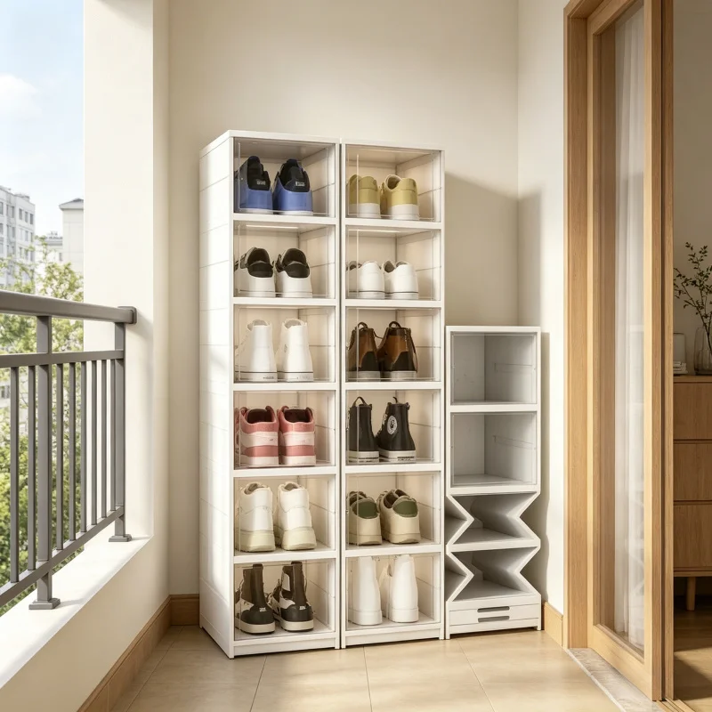 

3 Layers Foldable Shoe Storage Box Transparent Sneaker Organizer Stackable Dustproof Cabinet Shoe Rack Shelf