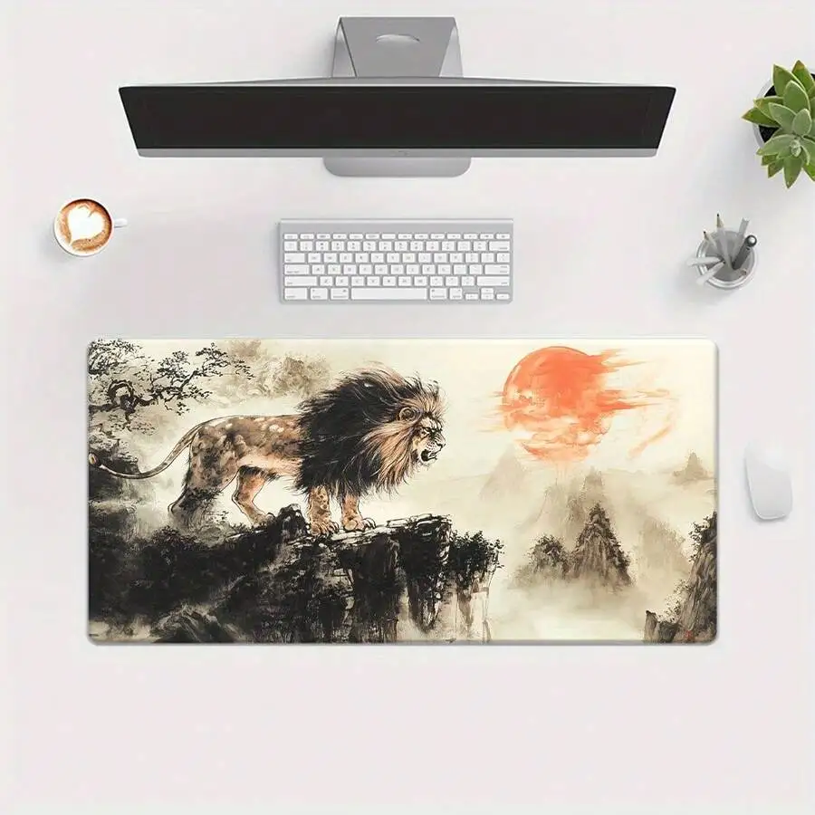 Lion Landscape Mouse Pad Rubber Desk Mat For Gaming And Office Use