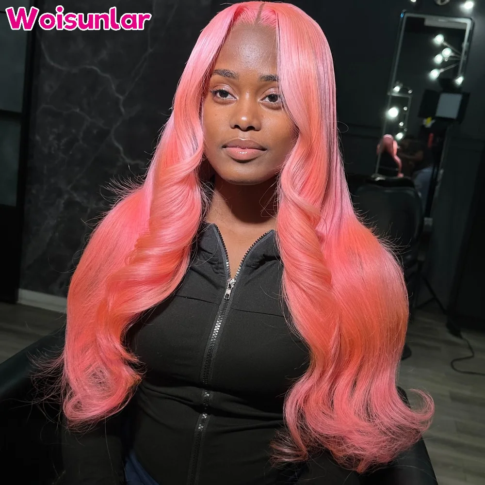34 بوصة وردي فاتح الدانتيل الباروكات الأمامية شعر الإنسان 13x4 13x6 الدانتيل الشفاف الجسم موجة 200% النساء السود شعر طبيعي باروكة من شعر طبيعي